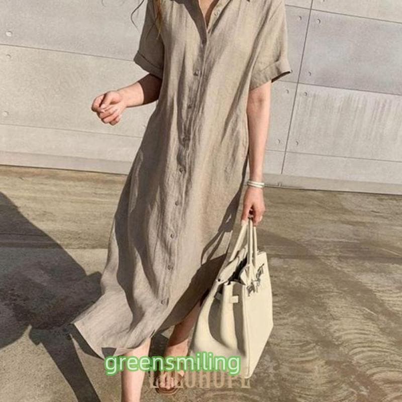 シャツワンピース レディース マキシ丈 夏 ロング丈 半袖 シャツ ポロシャツ カーディガン 大きいサイズ ゆったり 着痩せ オシャレ カジュアル お出かけ 通勤