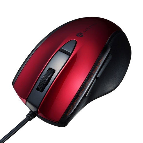（まとめ買い）静音有線ブルーLEDマウス 5ボタン レッド MA-BL168R [x3]