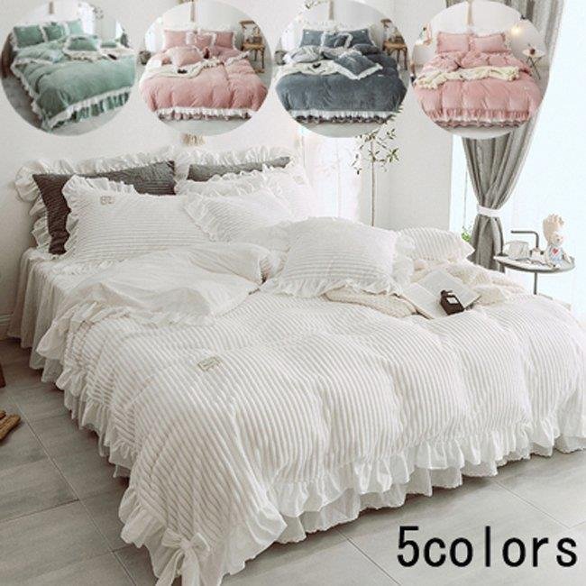 布団カバー 掛け布団カバー 姫系 ベッドスカート フランネル 4点セット 暖かい 新生活 寝具