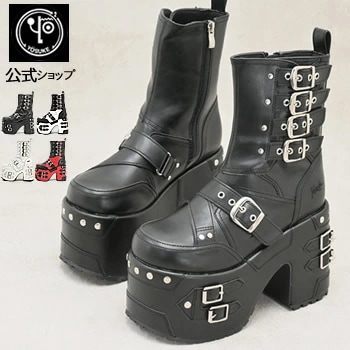 【公式SHOP特典キズ補修液付】 ヨースケ 厚底ブーツ レディース ショート スタッズブーツ 12cm厚底ソール