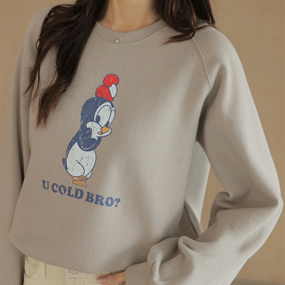 Click & Funny [起毛] ペンギンプリントスウェットシャツ