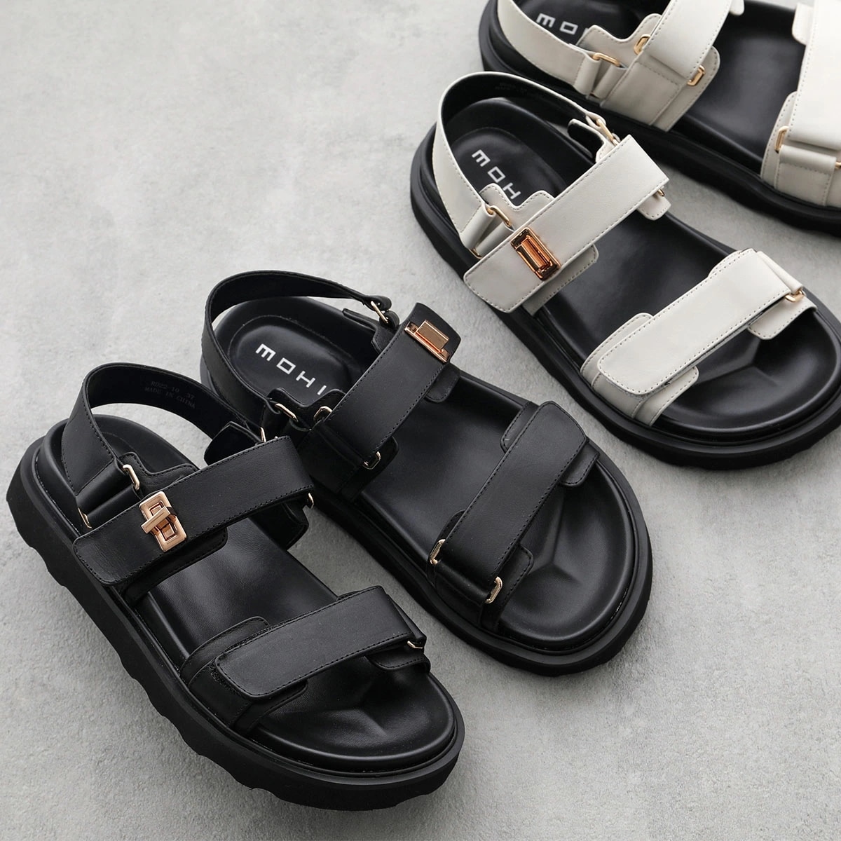 MOHI モヒ サンダル RD22-10 レディース ベルクロ ストラップ スポーツサンダル レザー シューズ 靴 カラー2色