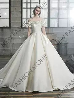 ワンショルダーウェディングドレス2024新型高級フレンチウェディングドレス-75