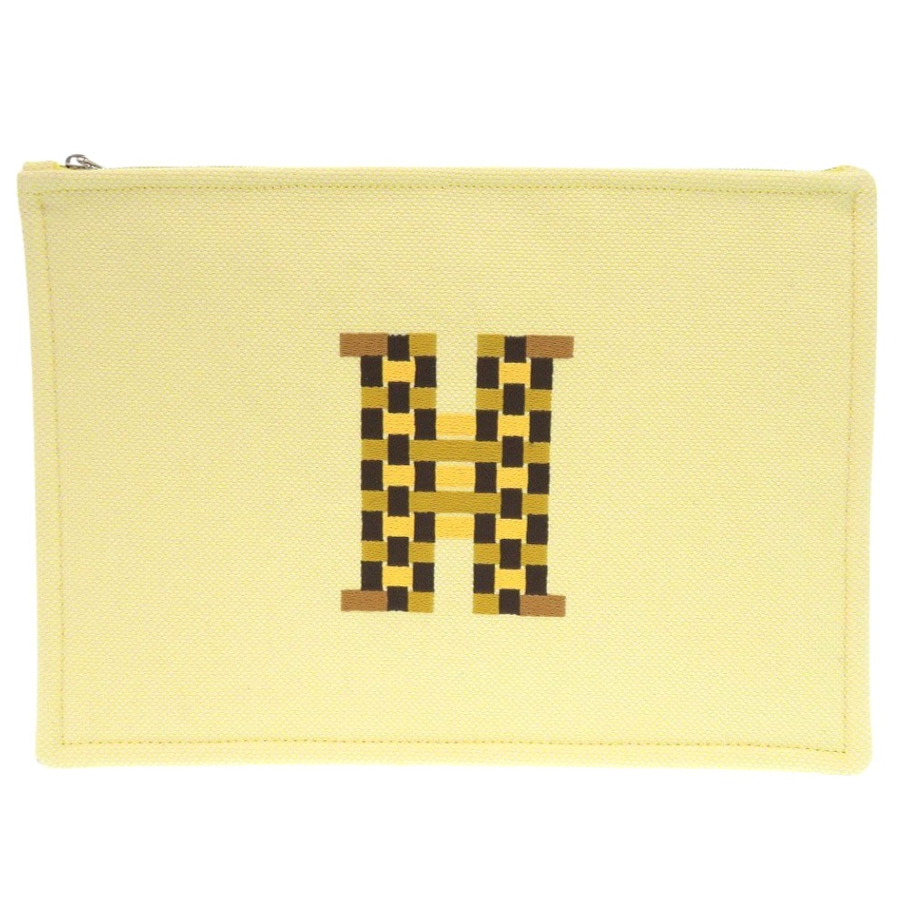 新品同様 Hティサージュ フラットポーチ ポーチ コットン イエロー 1089【中古】 レディース