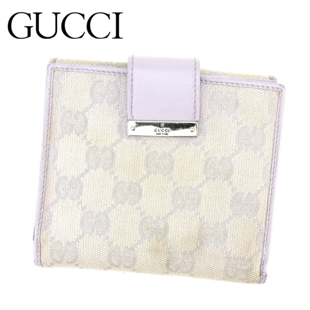 Wホック財布 二つ折り 財布 GG柄 パープル　ベージュ 中古 8,498円