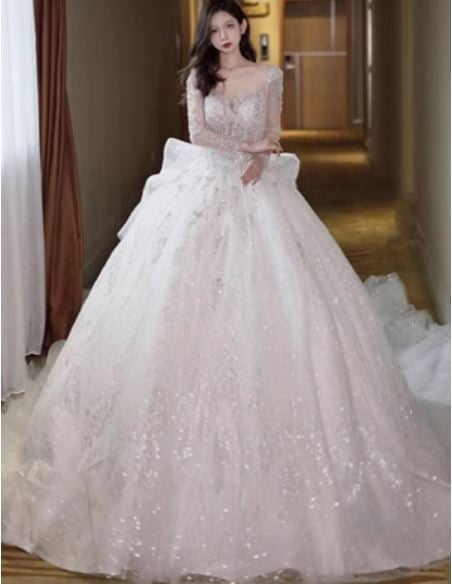 長袖ウエディングドレス花嫁2023新作秋冬メインチュールドレス