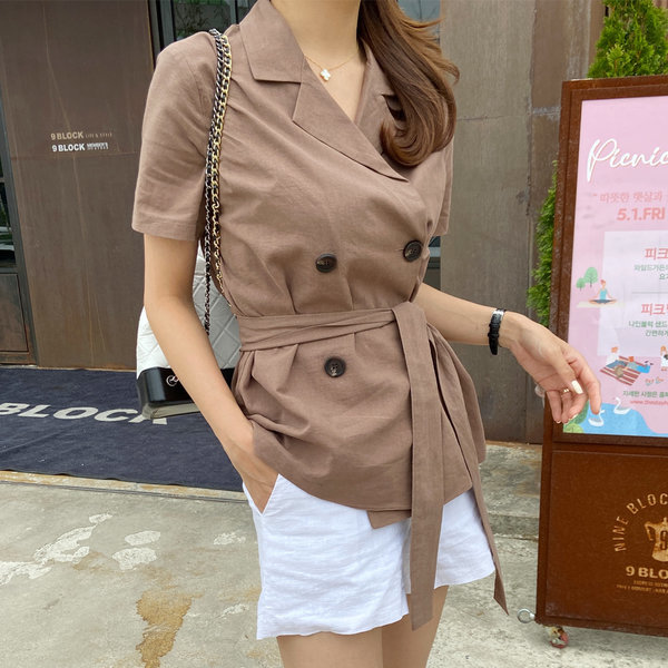 린넨 반팔 벨트 자켓 블라우스 자체제작 봄 여름 3컬러