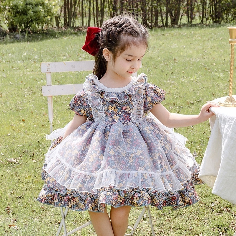 サマーガールズ花柄半袖チュチュスカート子供用ロリータロリータスカート