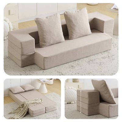 【ホワイト】2人掛けソファベッド 組立不要 フロアソファ コンパクト ローソファ ホワイト】2人掛けソファベッド 組立不要 フロアソファ コンパクト