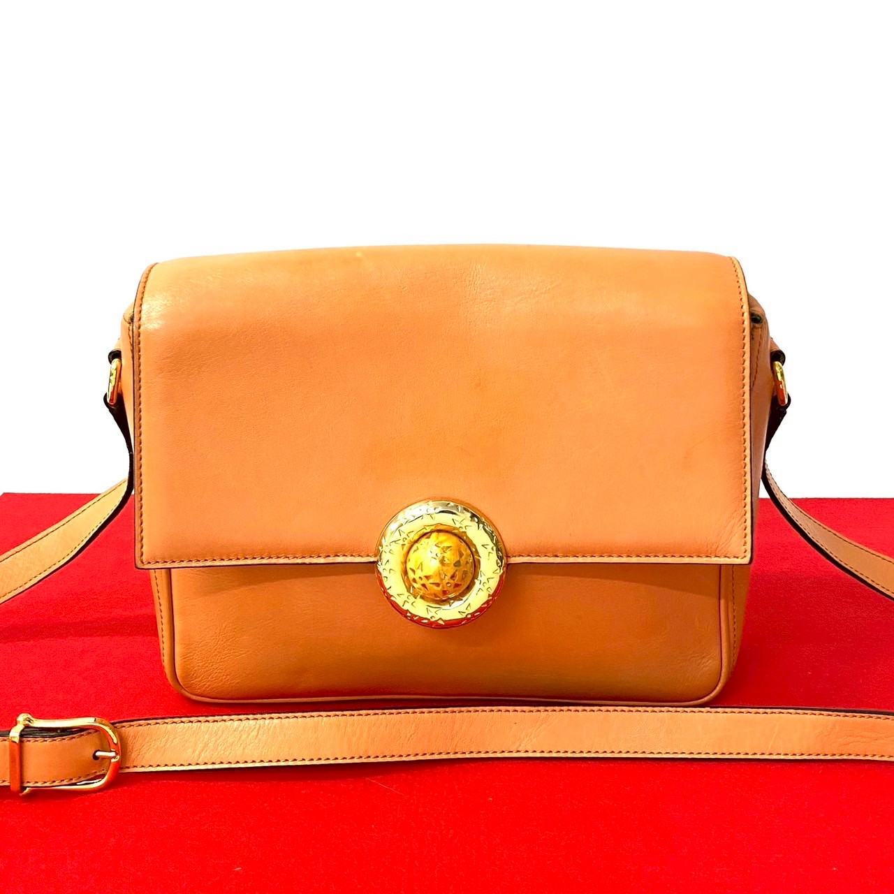 ヴィンテージ スターボール 金具ショルダーバッグ レザー オレンジ 44515