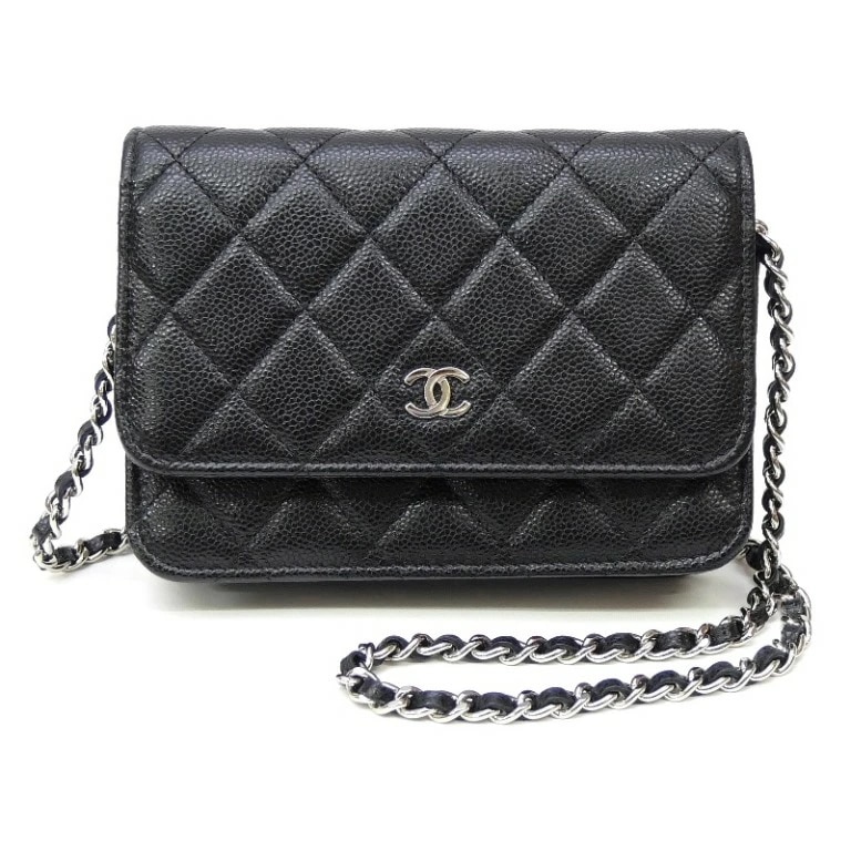シャネル CHANEL チェーンウォレット ショルダーバッグ マトラッセ A1649 黒 キャビアスキン 【中古】(70122)