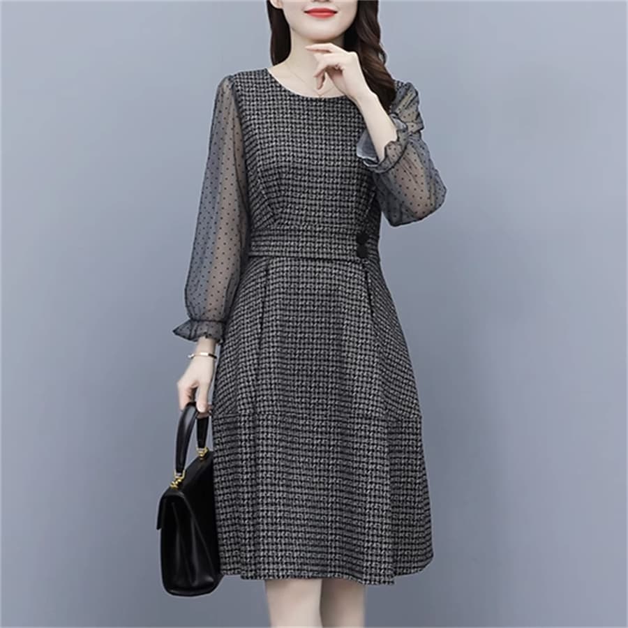 ドレス ロングドレス 衣装 パーティドレス ワンピース スカート ロング ミモレ 袖あり 長袖 フレア袖 フレアスリーブ ラウンドネック Aライン フレア エレガント 可愛い 大人可愛い