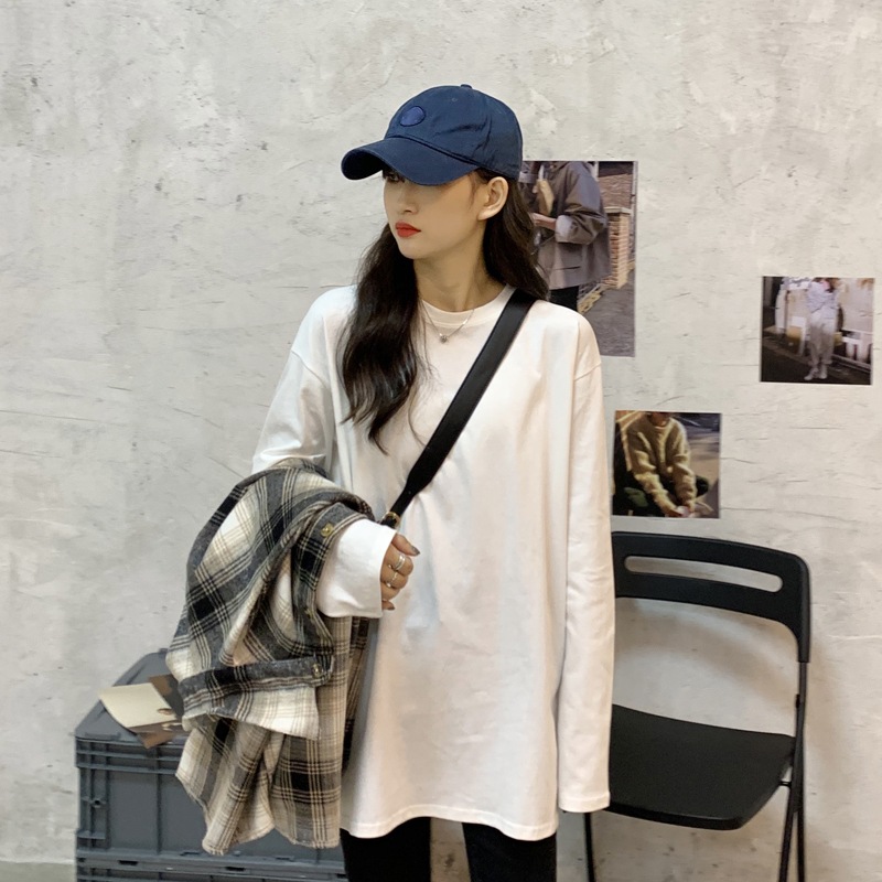 トップス Tシャツ 袖あり 長袖 ラウンドネック ストレート 綿 可愛い 大人可愛い シンプル カジュアル おしゃれ 大人女子 こなれ感 抜け感 存在感 ラフ ゆる ルーズ 春 秋 10代 20代