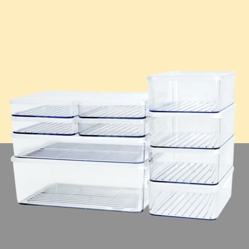 [Silicook] 冷蔵庫 食材 保管容器 多様な 構成 4点セット(10P) 安全な 食品 保存 容器 おしゃれな 韓国 四角 密閉 容器