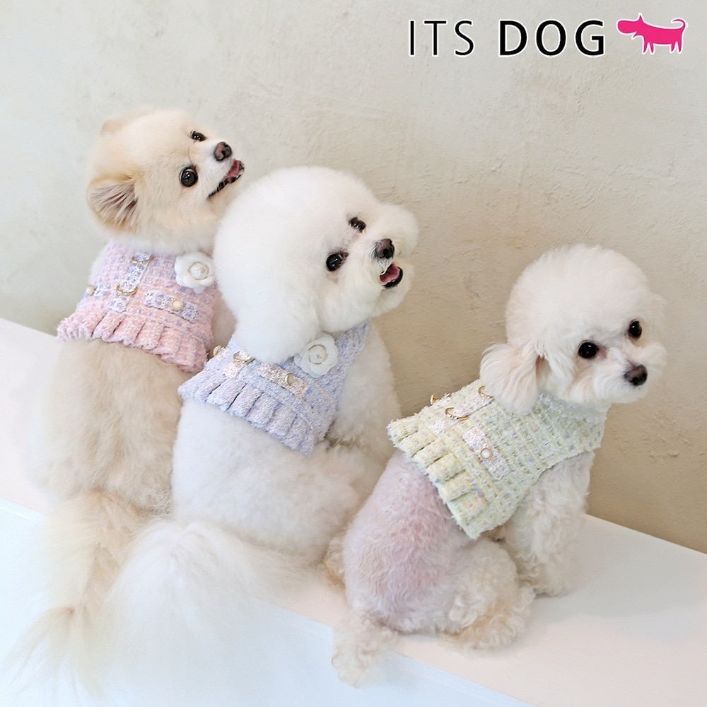 (韓国製の犬のハーネスです) Tweed harness Set (高級感のある犬のハーネス)