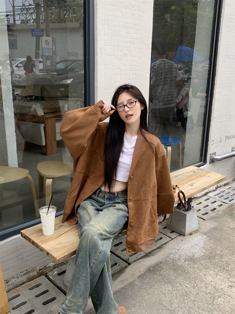 2024秋冬 長袖 ジャケット 暖かい 防寒 かわいい 韓国トップス アウター 羽織り合成レディースフェイクコーデカジュアルシルエットゆったりファッション系サイズ 色っぽ 女っぽきれいめ大人裏丈黑