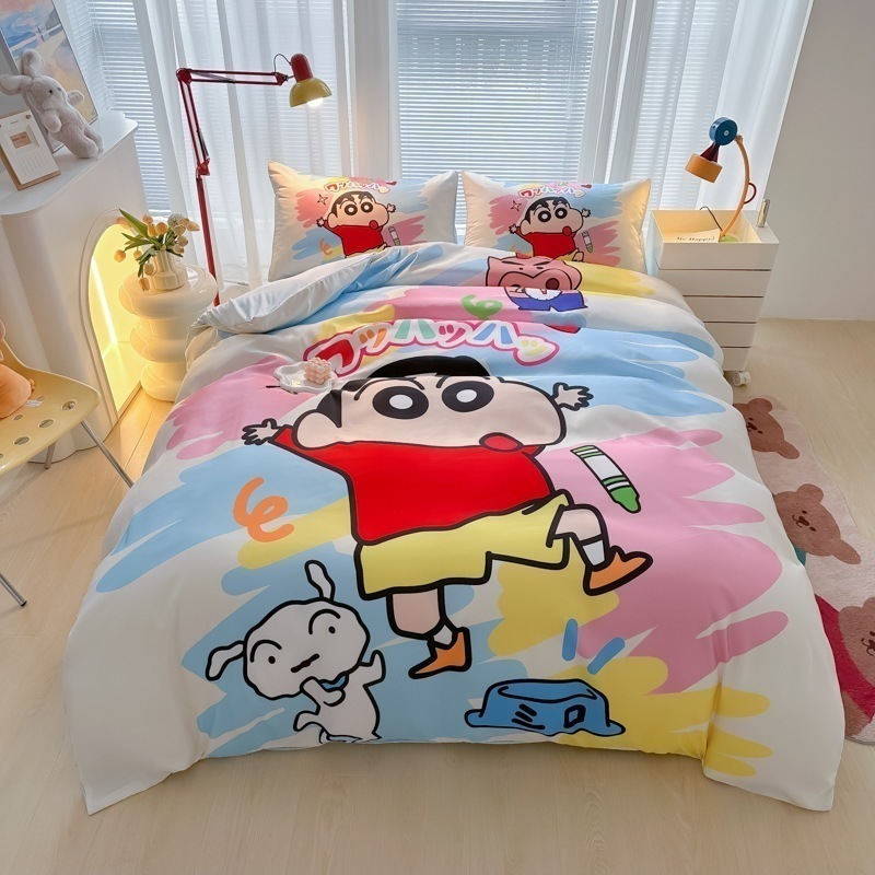 クレヨンしんちゃん 洗いざらしシルク4点セット かわいい子供用 ボックスシーツ3点セット 学生用寝具シーツ 掛け布団カバー