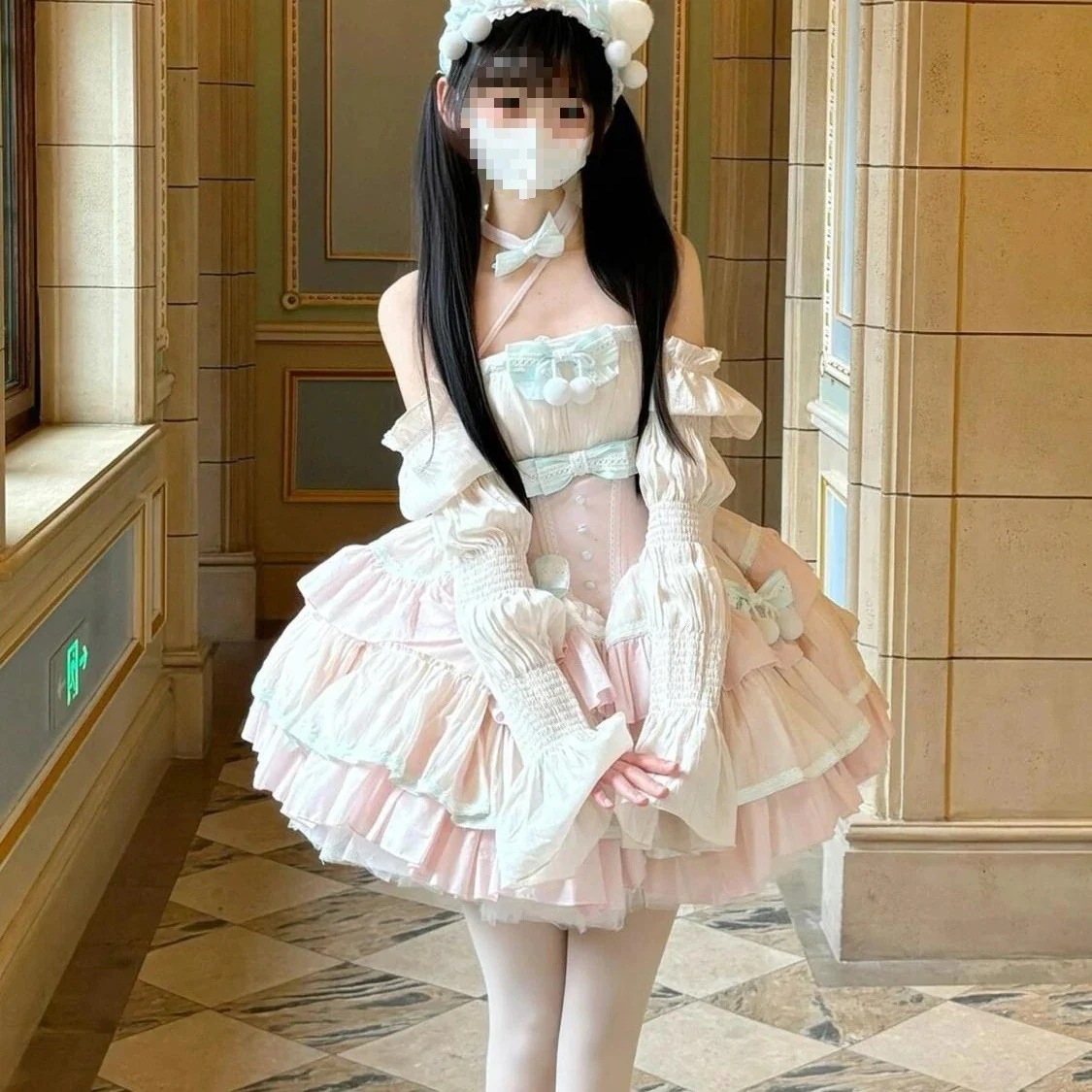 ファーストラブロリータワンピース プリンセス風ウエスト締りボリュームスカート コスプレ