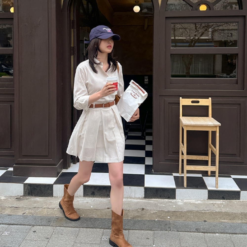 【イヴェレット・バイ・ジェイスタイル】イーブレットニューフリンシャツプリーツミニドレス Jスタイル