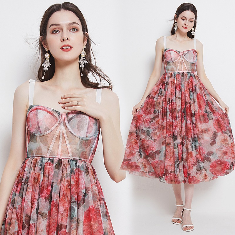 ワンピース レディース フレアワンピース ひざ丈 ミモレ 袖なし ノースリーブ キャミソール