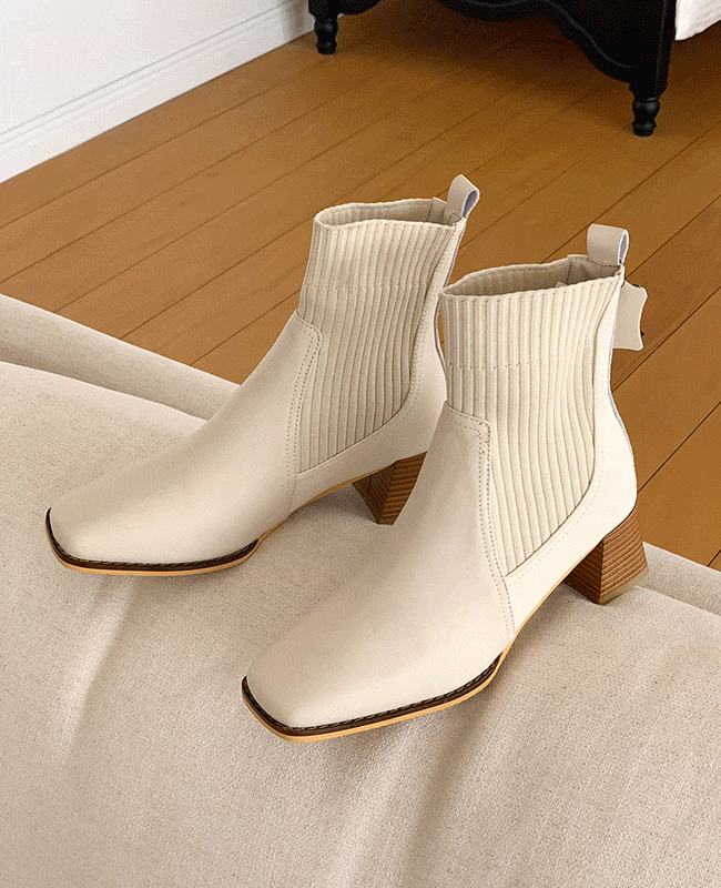 [MILOVANY] 本革 カーテン ニットスクエアソックス アンクルブーツ 5cm 6,487円