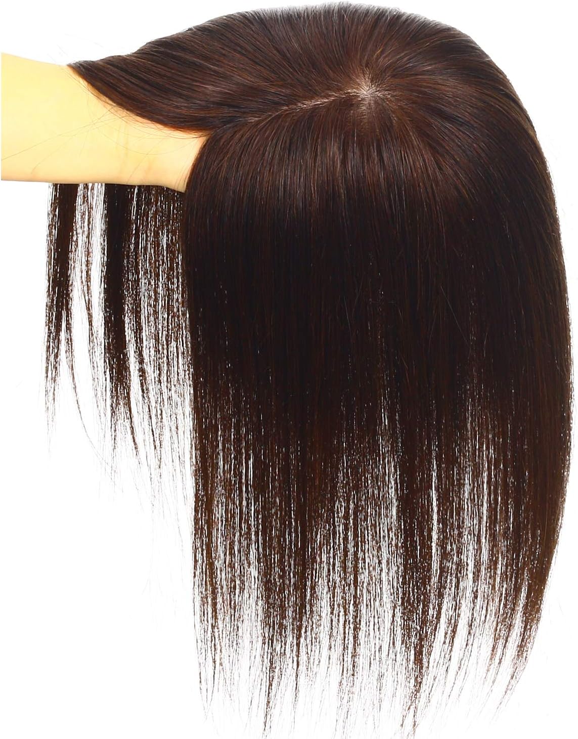 HIYE 部分ウィッグ 付け毛 医療用ウィッグ ヘアピース 総手植え 超リアルスキン 脱毛隠し 軽薄 白髪隠れ 人毛で制作 分け目専用 カバーピース 縦長 横9cm縦14cm(栗色, 25cm)