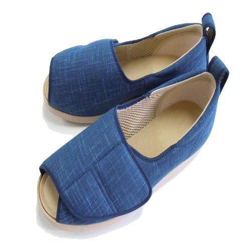 介護シューズ あゆみ オープン和 なごみ 施設・院内用 紺 3Lサイズ(25.0~25.5cm) 足囲3E 両足