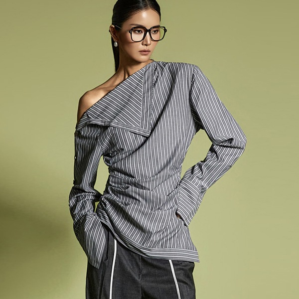 S9033 ストライプ シャーリング シャツ