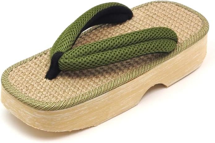 男性用 下雪駄 げせった ジュート天 8寸6分 日本製 メッシュ鼻緒 グリーン(グリーン, Free Size)