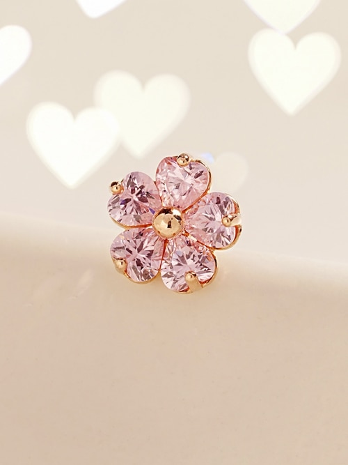 ミニマルピアス 14K 18K ピンクハートビッグフラワーキュービックピアス
