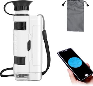 ポケット顕微鏡 Mini Pocket Microscope 80-120x LED照明機能付き アダプタークリップ付き スマートフォン用標本2枚切