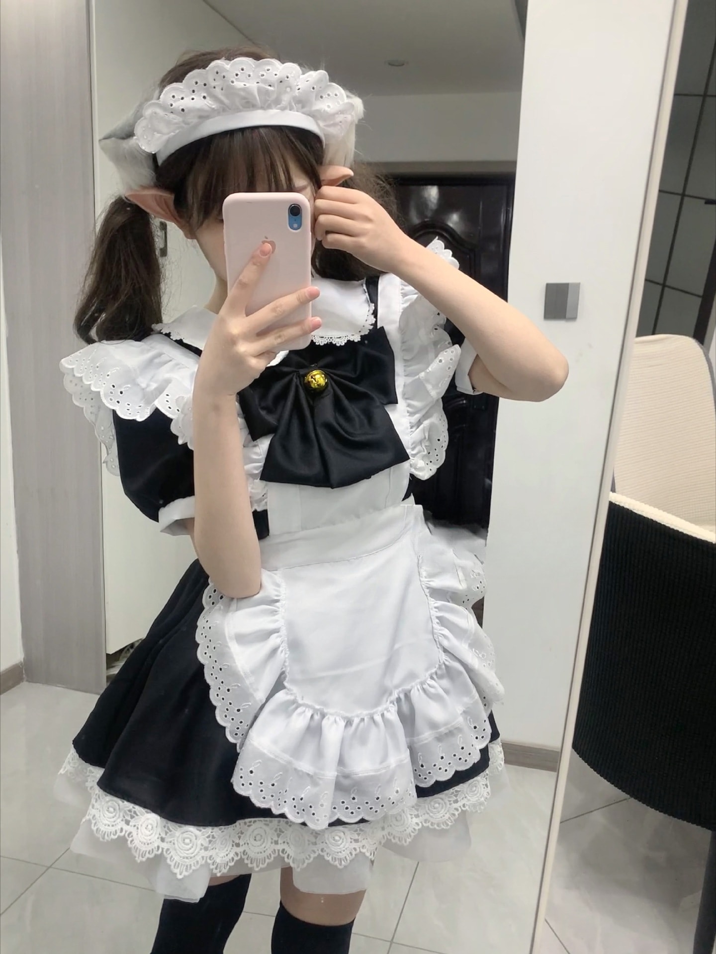 日本のアニメメイド衣装コスプレ甘い大きなリボンロリータメイド制服ロリータドレス