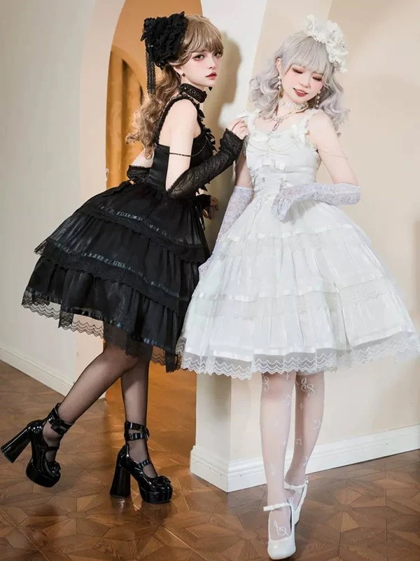 ワンピース ロリータ ハロウィン リボン 膝丈 レディース ゴスロリ ハイウエスト Aライン 暗黒風 ロリィタファッション ノースリーブ フリル ロリータワンピース コスム コスプレ 衣装 洋服