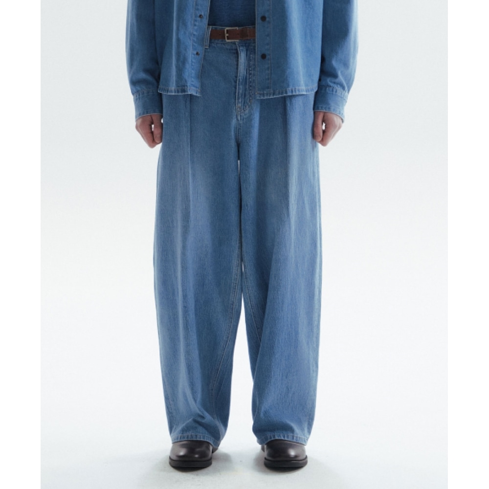 CHOWOO リンクルデニムワイドパンツ-ブルー(男)