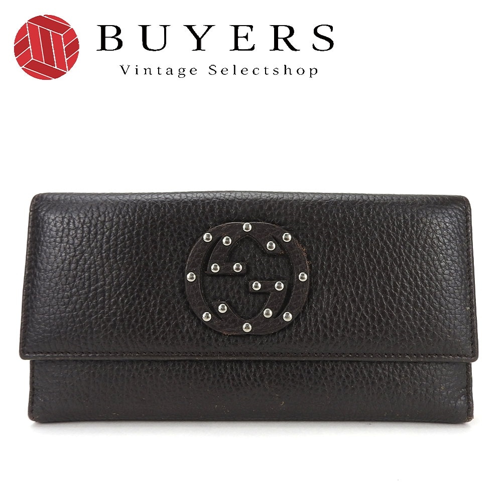 中古 グッチ 二つ折り 長財布 Wホック 231843 インターロッキング ダブルGG レザー 革 ダークブラウン 普段使い 小物 レディース 女性 GUCCI Long Wallet Brown L