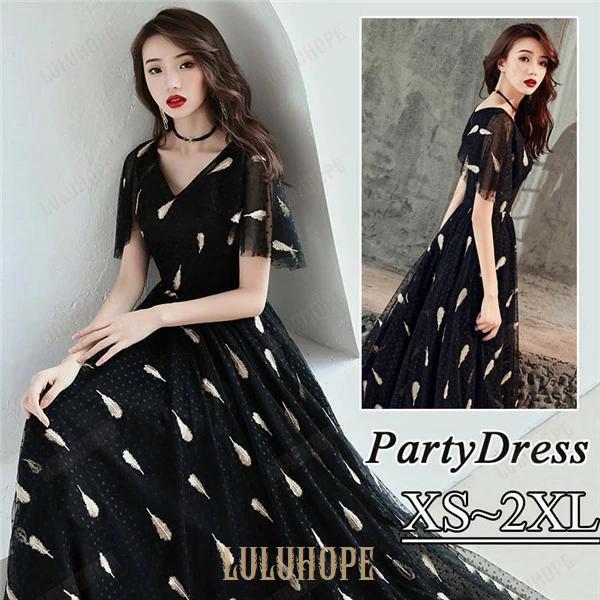 XS-3Lロングドレス パーティードレス 結婚式 大人 ピアノ 発表会 成人式 同窓会 演奏会 上品 大きいサイズ お呼ばれ ドレス ワンピース 韓国 ロング 長袖 黒