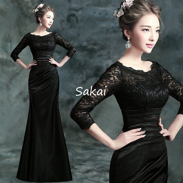 マーメイドドレス 長袖 ロング カラードレス 安い パーティードレス 演奏会 結婚式 イブニングドレ