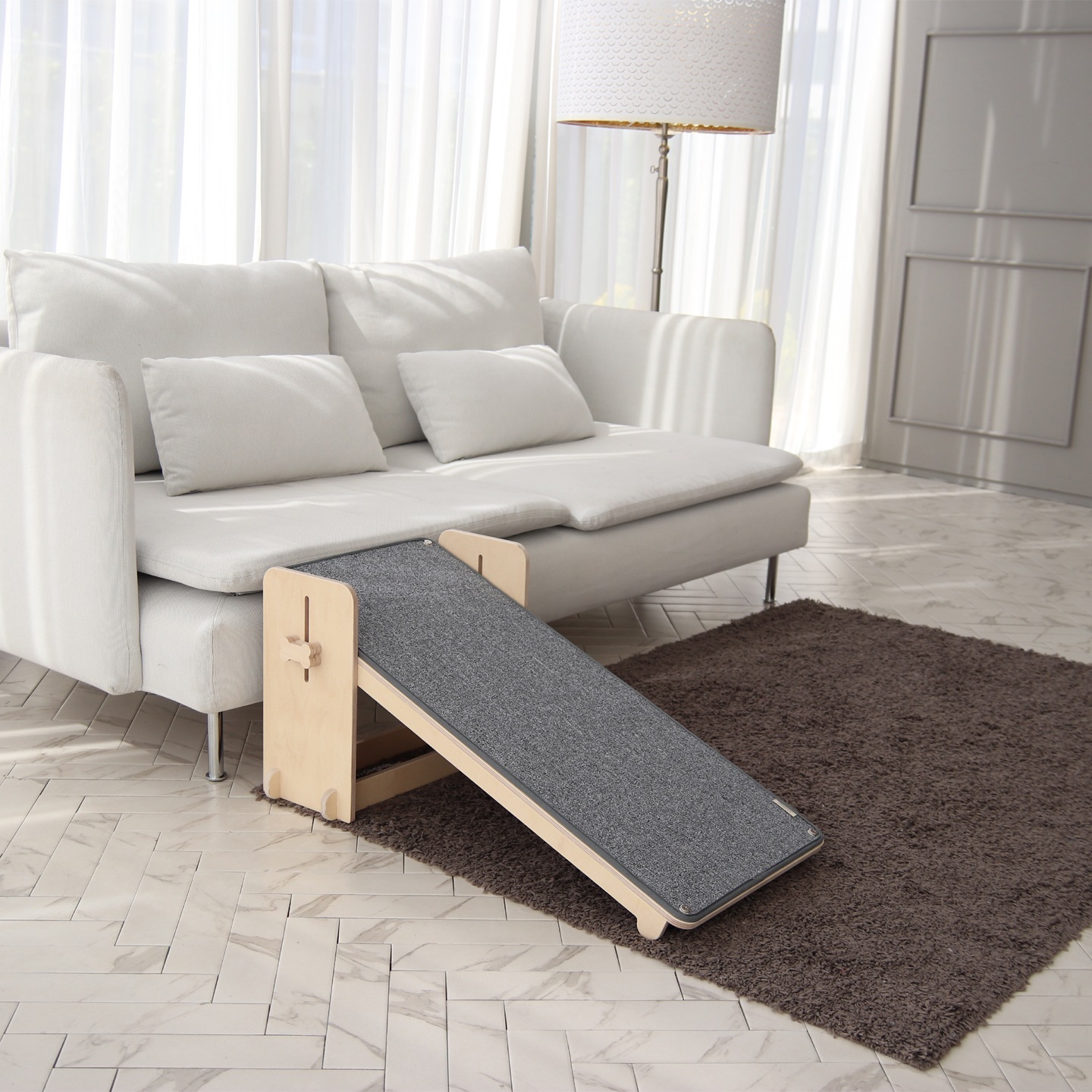 강아지 슬라이드 스텝, 높이조절 가능한 원목 경사형 계단