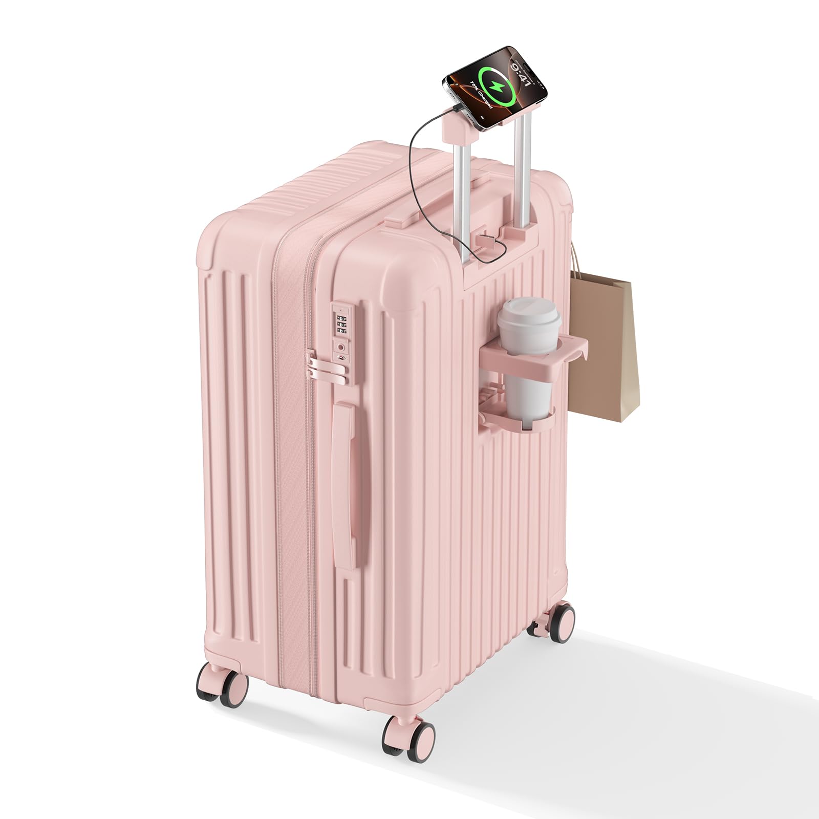 [SupTrip] スーツケース 機内持ち込み キャリーケース 拡張機能付き キャリーバッグ ストッパー付き カップホルダー付き USBポート付き 携帯スタンド TSAロック搭載 物掛けフック 大容量