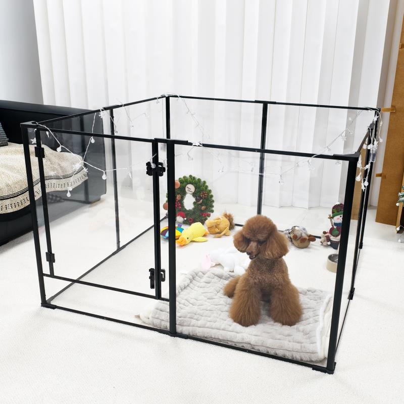 BingoPaw ペットサークル 犬 ペットフェンス 室内 犬ケージ ペットケージ 小型犬 柵 猫 大型犬 猫脱走防止フェンス 中型犬 アクリル 透明 高さ76.5cm ドア付き