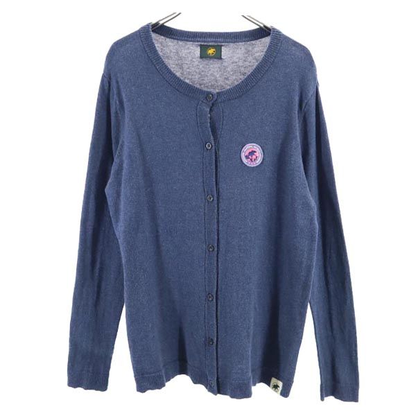 刺繍入り 長袖 コットンニット カーディガン M 紺 レディース