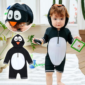 子供水着の赤ちゃんペンギンの形をした連体水着の男の子と赤ちゃんの超萌えサーフウェア