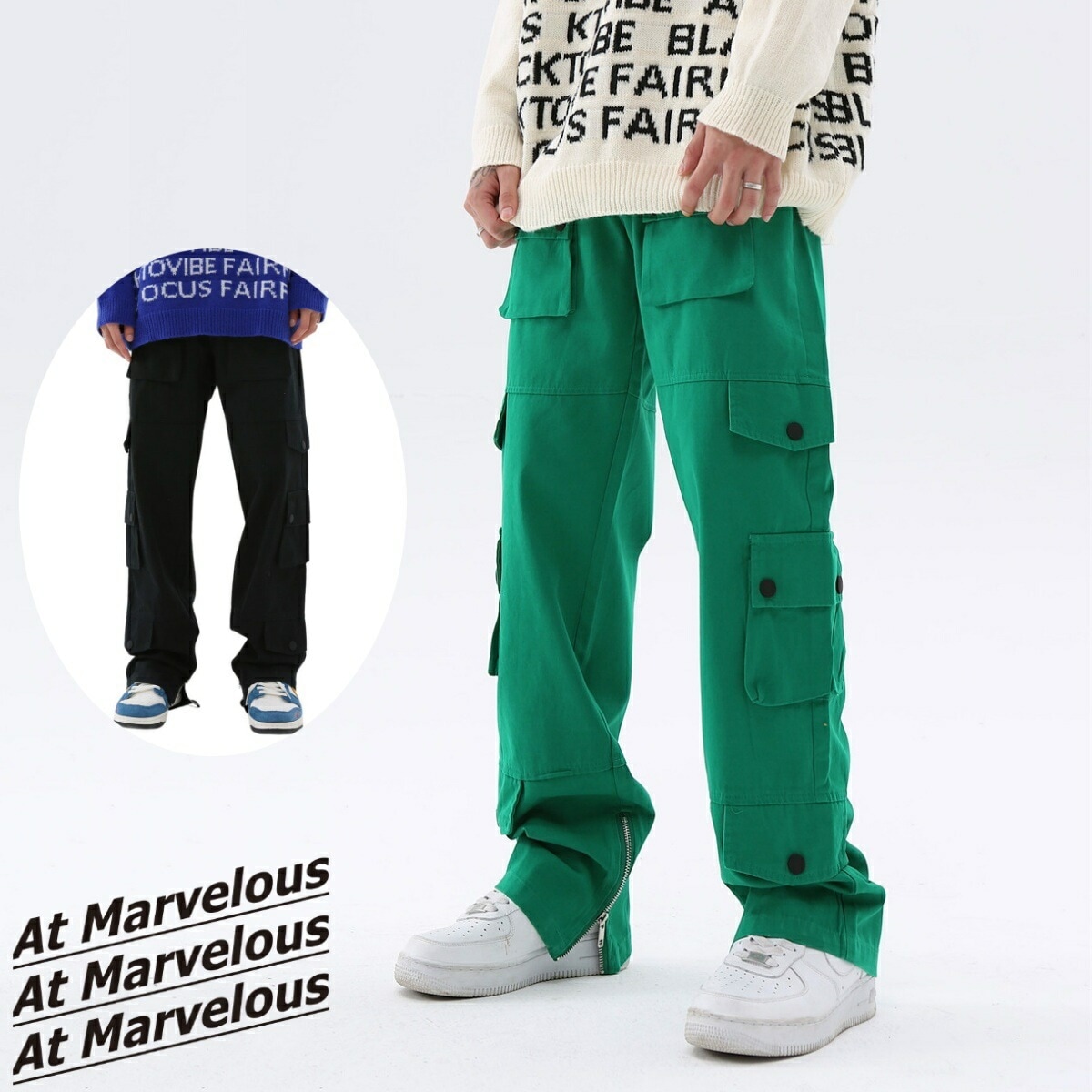 [最安値保証*即納]カーゴパンツ メンズ グリーン 黒 ブラック シェフパンツ チノパン 韓国 ストリート ワークパンツ ポケット 丈夫 アウトドア ずぼん ロング