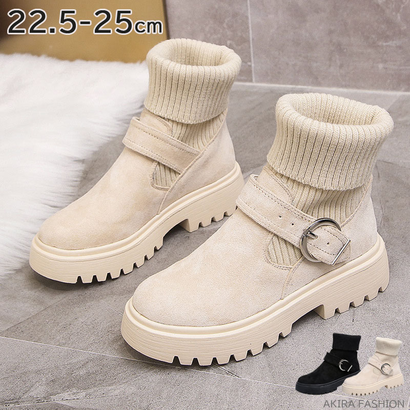 2025秋冬生活応援 ブーツ レディース ショートブーツ ソックスブーツ レディース 秋冬 厚底ブーツ ヒール4cm 靴下ブーツ ローヒール 大きいサイズ 美脚 疲れない 安定感 歩きやすい シュー