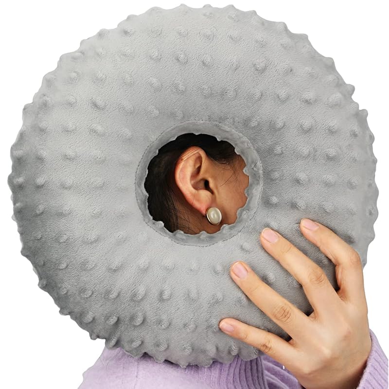 Heal n Hope 耳ピアス枕 横向きに寝る方向け 耳の痛み用 耳の痛みCNHピアス痛みを緩和する横向き寝枕圧力痛ドーナツ枕耳ガード ミンキードット ライトグレー