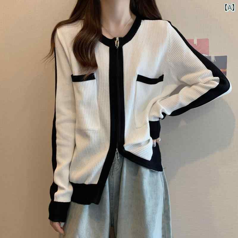 大きめサイズ色衝突ある小香りニットセーター女性用春肥満人々スリム見せ隠す小規模オープンカーディガンセーターやジャケット