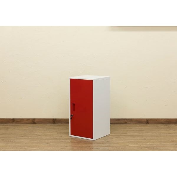 ハイタイプ 鍵付きロッカー/収納ラック レッド 幅38cm スチール カギ2個 棚板 転倒防止器具付き 連結可 キューブBOX