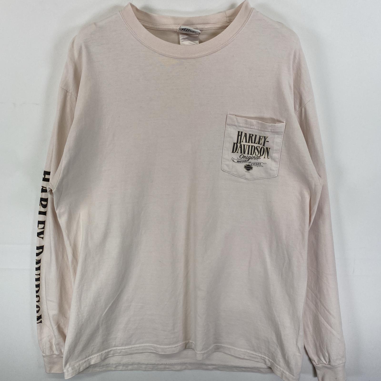 古着 長袖Tシャツ 両面プリント 袖プリン 胸ポケット L ピンク メンズ