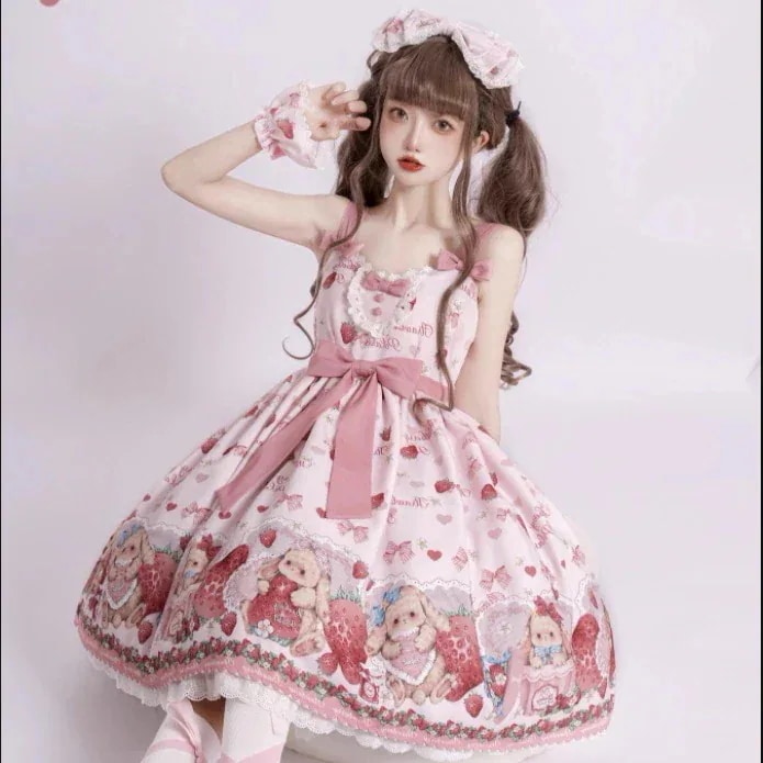 【急速出荷!】ロリータ落ち兎苺ギフト-ロリータJSKワンピースメイド服