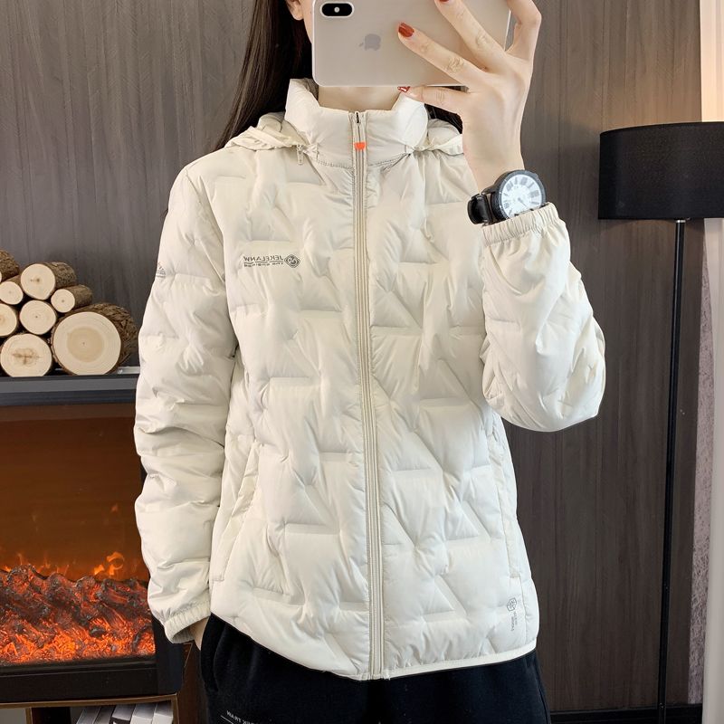 新型ダウンジャケット女性薄型防風保温フード付きアウトドアスポーツカジュアルファッション百合ダウンジャケット女性